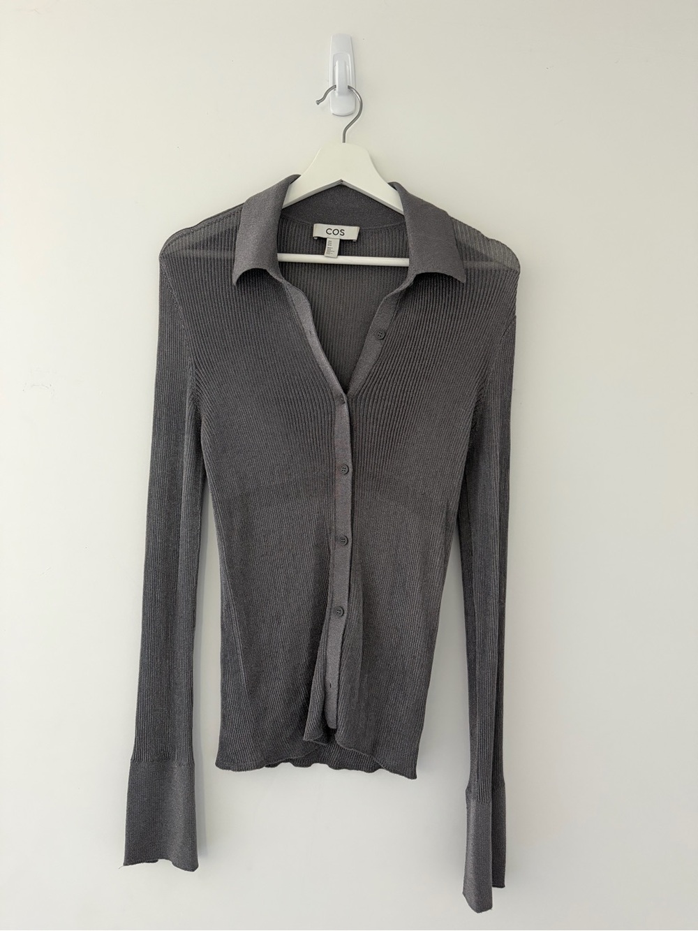 COS Charcoal Ribbed Button-Down Shirt